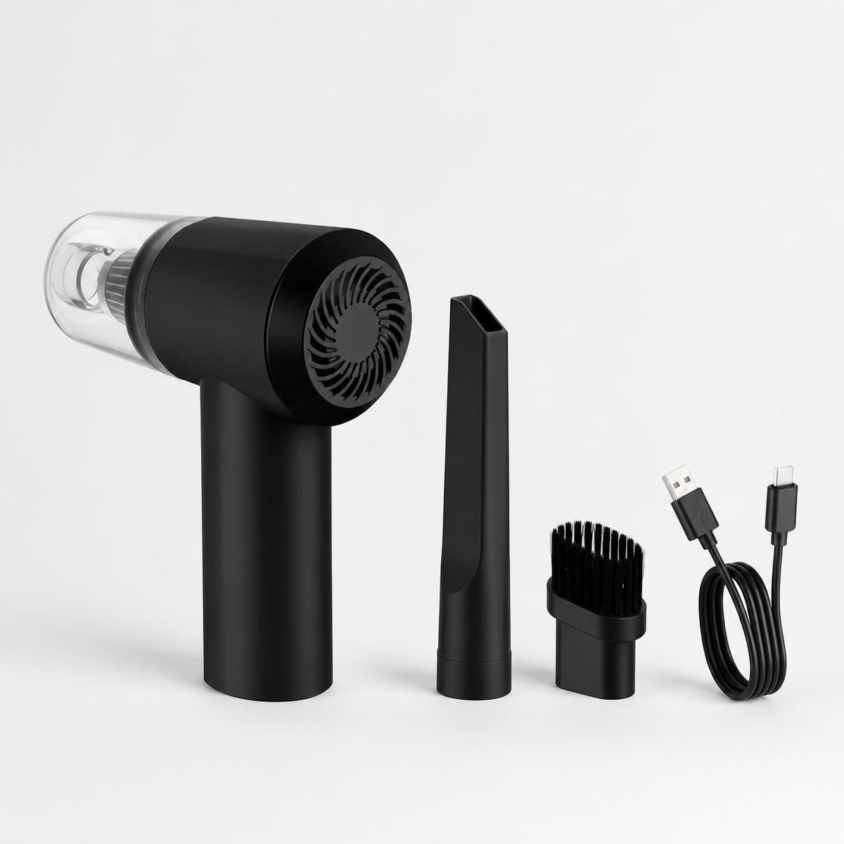 Aspirateur sans fil noir pour voiture et bureau, avec ses accessoires
